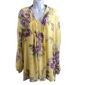 Susan Graver Yellow Floral Blouse